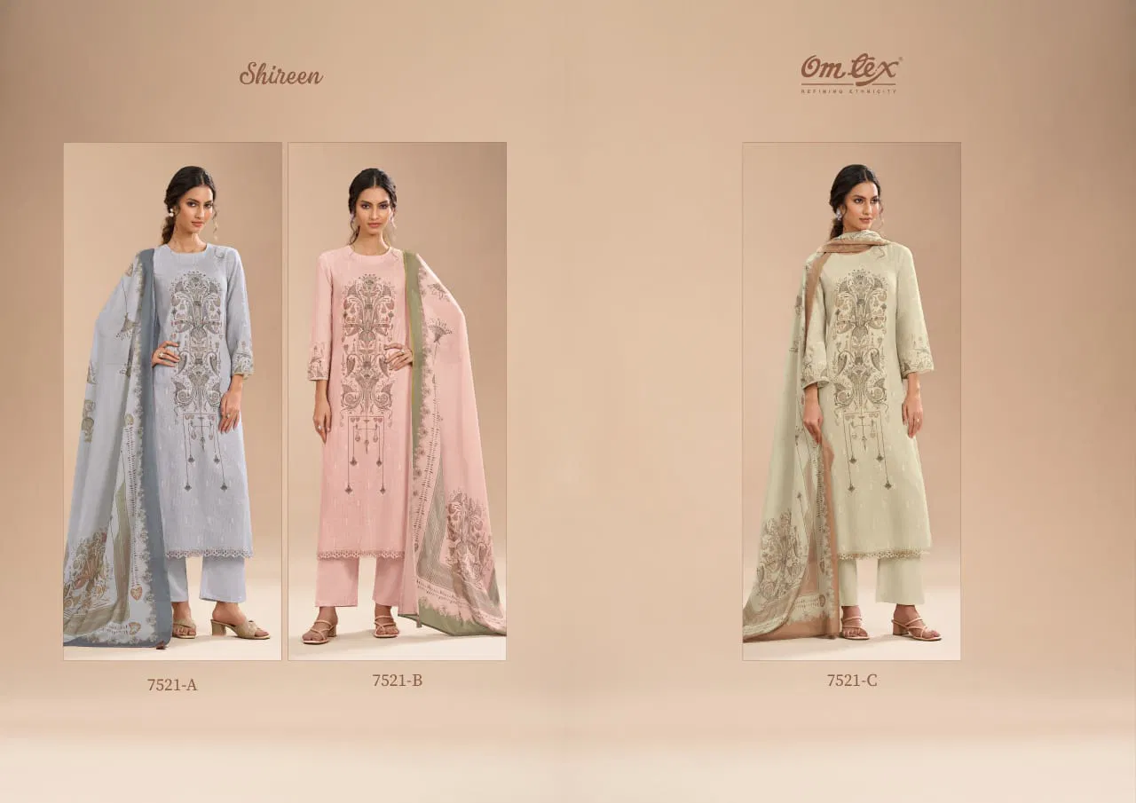 Shireen By Omtex Linen Printed Embroidery Dress Material Wholesalers In Delhi